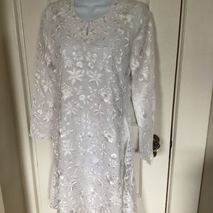 The J. Peterman Company New white long sleeve embroidered dress 100% cotton s 4